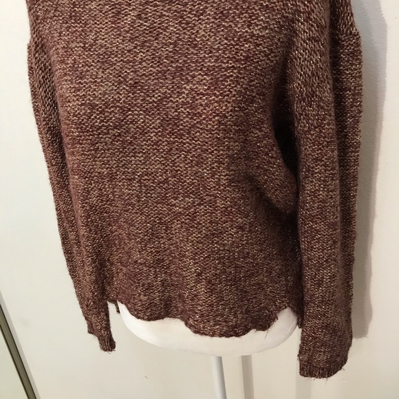 Moth Anthropologie Sweater Sparkly Metallic Thread Brown Gold Small - Picture 3 of 8